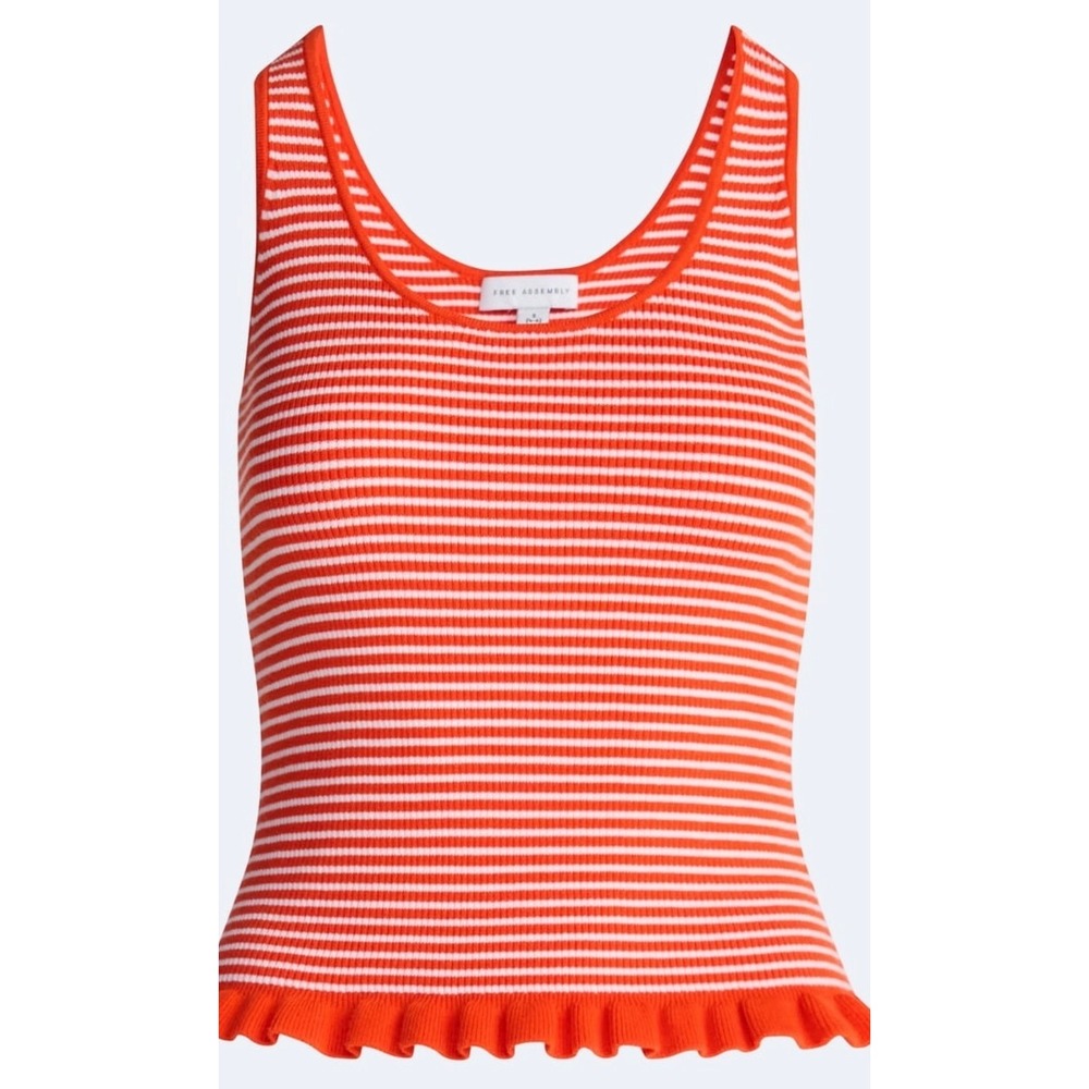 Nautical NEW Red Striped Ribbed Knit Fisherman Peplum Tank Top Size M 8-10